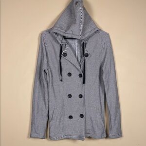 Roxy Women’s Soft Striped Black White Nautical Button-Up Hooded Jacket